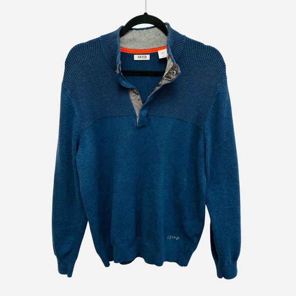 Izod Golf Other - Men’s Izod Golf blue gray snap up collar sweater with elbow patches Size L
